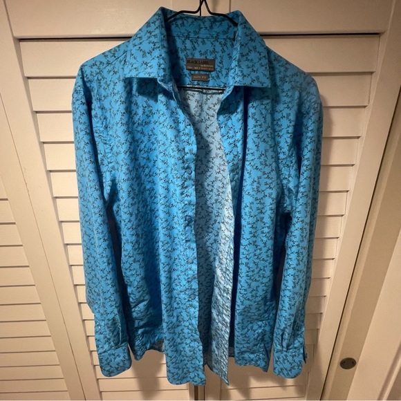 Black Label by Ruffini Slim Fit Italian Dress Shirt M Blue Floral 15-15.5 32/33 - Picture 1 of 13